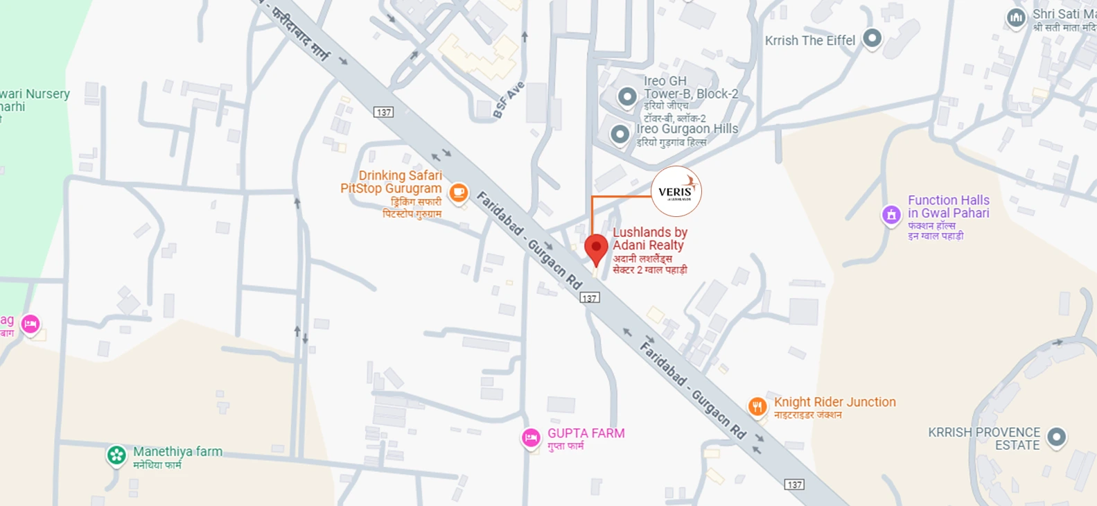 Location Map of  Adani Veris Gurgaon